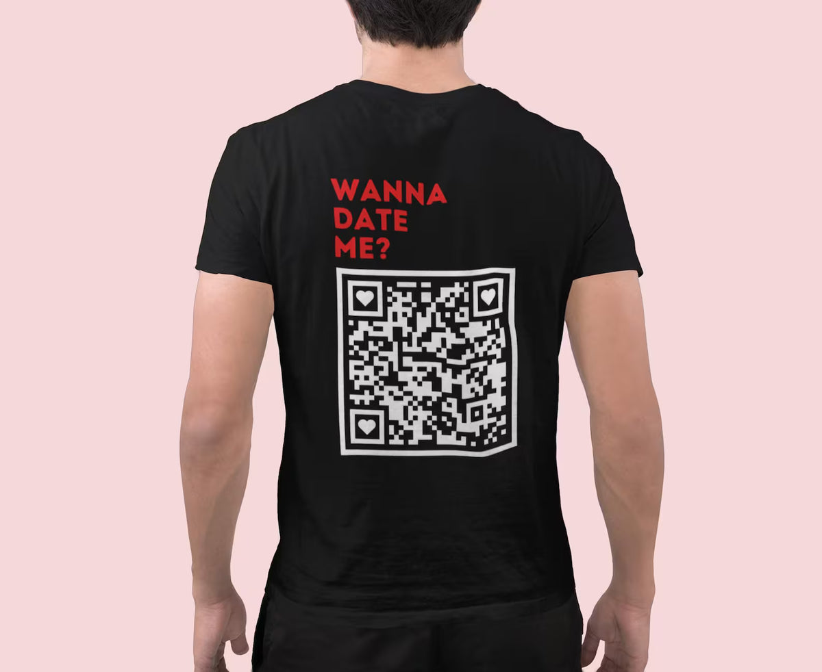 Custom “Wanna Date Me?” QR Code T-Shirt Design – Personalized Print for Shirts & More